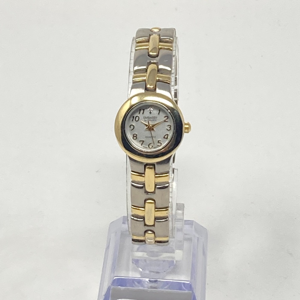 Gruen Embassy Women's Watch 22mm Silver Gold Two Tone Round New Battery 6.75"